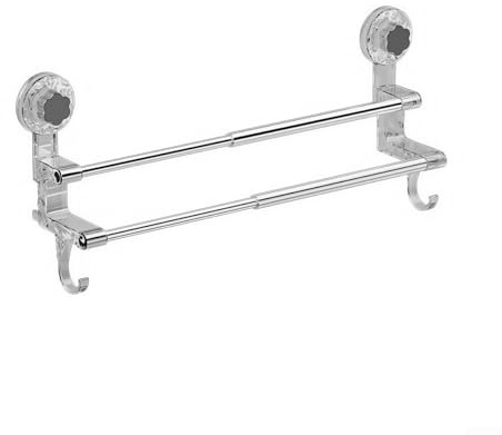 Yuanpgky Doppelter Handtuchhalter mit Saugnapf, verstellbar, 48,3 - 78,9 cm Länge, für Dusche und Badezimmer, Installation auf Fliesen, Glas und Spiegeln (transparent)