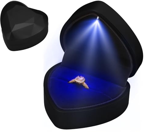 Lumitrex Herzförmige Ringschachtel mit LED, Beleuchtung Ringbox Herzform | Ringschachtel Hochzeit mit Samt Interieur,Schmuck Präsentationsbox,Verlobungsring Box für Wedding Verlobung,Schwarz
