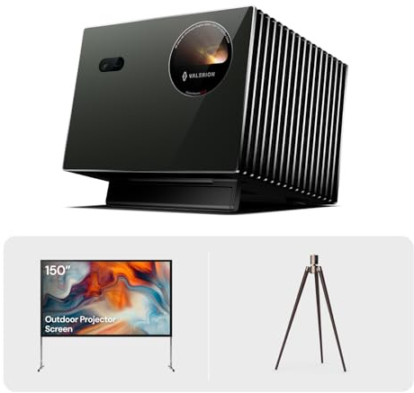 Valerion VisionMaster Pro2 Projecteur 4K Triple Laser Bundle avec écran de Projection extérieur 150 et trépied en Noyer