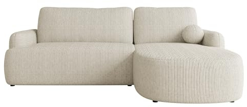 Mirjan24 Ecksofa Loridu Cord für Wohnzimmer mit Schlaffunktion und Bettkasten, Eckcouch, L-Sofa, Polsterecke, abgerundete Kanten (Poso 100, Seite: Rechts)