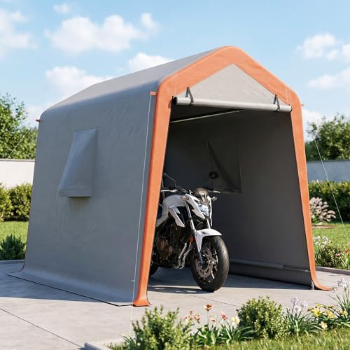 Outsunny Tonnelle de garage portable imperméable pour voiture avec porte enroulable avec fermeture éclair, fenêtres, structure en métal galvanisé, UPF30+, gris clair 2,4 x 1,8 m