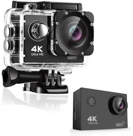 Linhexis 4K Action Camera Waterproof to 30m with WiFi and Image Stabilisation, Sports Cam for Vlogging Cycling Diving with Helmet Bike Mounts(Black)