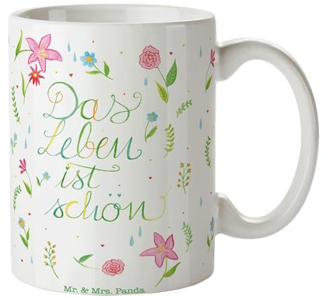 Mr. & Mrs. Panda Tasse Blumen Leben - Geschenk, Kaffeebecher, positive Botschaft, Kaffeetassen, fröhlich sein, Motivation Spruch, Natur, Teetasse,
