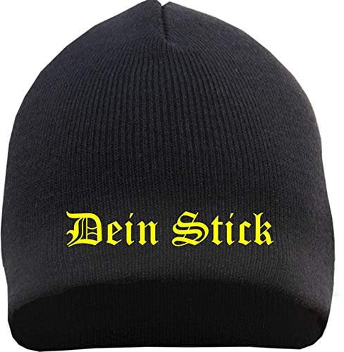 HB_Druck Beanie mit Wunschtext - Altdeutsch - Bestickt - Mütze Strickmütze Stickfarbe: gelb