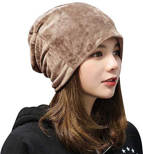 Meliya Velvet Slouch Beanie Hat Winter Warm Baggy Skull Cap (Khaki)