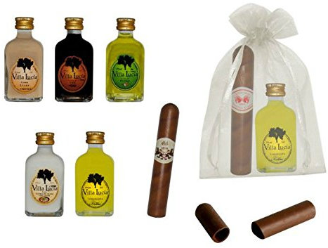 Lote de 15 Botellas de Licor Minis Sabores a Elegir con Puros de Chocolate en Bolsas de Tull Lisas. Detalles de Bodas y Eventos. 8 cm. - 5 cl (Hierbas)