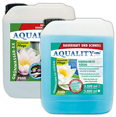 AQUALITY Algenvernichter Komplett-Sparset Gartenteich (Befreit und entfernt Fadenalgen, Schwebealgen, grünes Wasser schnell und dauerhaft), Set-Größe:SET 2500