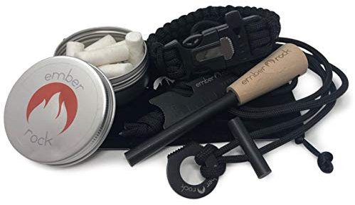 Ember Rock Survival Fire Steel Premium Magnesium Ferrocium Rod Firesteel include pietra focaia e robusto manico in legno per una presa superiore, kit di sopravvivenza essenziale per accendere il fuoco
