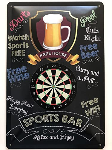 Blechschild 20x30cm gewölbt Sports Bar Darts Pub Kneipe Bar Deko Geschenk Schild