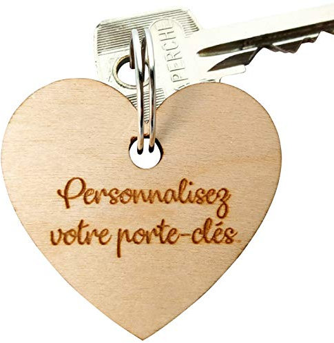 Porte clef Bois Personnalisable - Porte Clés Coeur en Bois - Dimensions 45 x 45 mm - Porte Clefs Bois à Personnaliser - Porte Clé Personnalisé