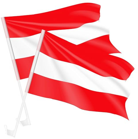 Taffstyle Autofahne Set 2 Stück Auto Fahne Fussball EM WM Länderflagge Fanartikel Land Flagge Autoset Frauen Männer Kinder Basketball Handball Österreich