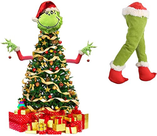 Grinch Weihnachtsbaum Topper, Grinch Christbaumschmuck Arm Kopf und Beine, Pelzigen Grünen Arm Ornament, für Xmas Home Party. (1×Bein)