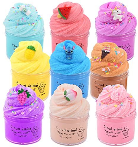 Fluffy Slime Set mit 9er-Pack Cloud Schleim, weich und sauber, Kinder Duftend Putty Spielzeug, Fluffy Geschenk zum Stressabbau für Jungen und Mädchen