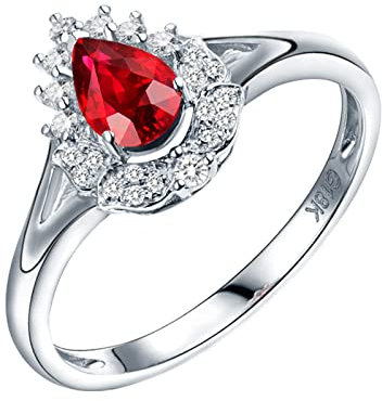 Daesar Trauringe Weißgold 750 Damen, Ringe Tropfen mit 0.52ct Rubin Verlobungsringe Weißgold Nickelfrei mit Diamant Größe 56 (17.8)