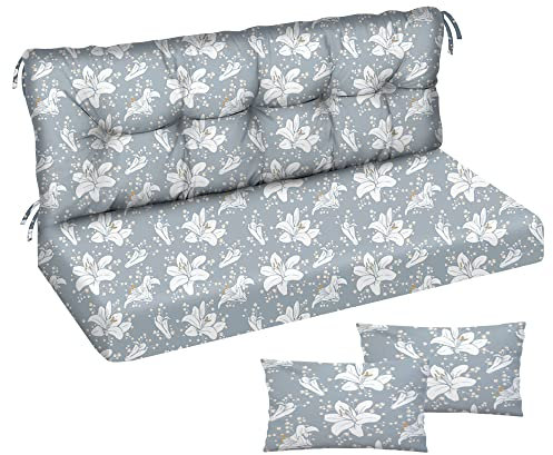 Ferocity Auflage für Hollywoodschaukel 100x50x50 Gartenbankauflage und 2 Kissen Palettenauflage Bankauflage Sitzkissen und Rückenkissen Matratze Sitzpolster Gartenpolster Glatt-Pik Blau Blumen [133]