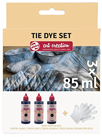 Talens Art Creation Tie-Dye Set | Blue, Grey & Black + Gloves | Fabric Dye for T-Shirts, Shoes, Clothing, DIY, Upcycling