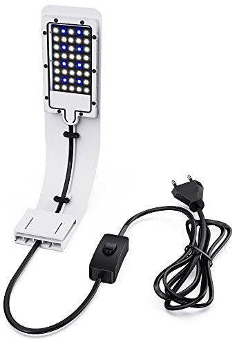 NICREW Luz de Clip para Acuario, Lámpara de Acuario Ultradelgada, con Luz Blanca y Azul, 40 Luces LED, 8W, Blanco