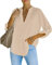 NONSAR Damen Bluse Elegant V-Ausschnitt Henley Hemdbluse Aufrollbaren Ärmeln Locker Blusen Lange Ärmel(9351XXL,Aprikose)