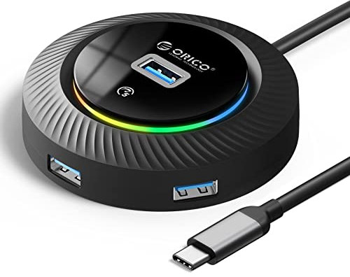ORICO USB 3.0 Hub, Hub USB C de 4 Puertos con Cable de 0.3M, Divisor USB RGB para portátil MacBook Pro, iMac, Surface Pro, XPS, PS5, PC, Flash Drive, Mobile HDD