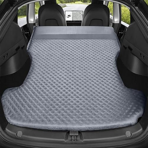 ALINZO Auto Aufblasbare Luftmatratze, Outdoor Camping Aufblasbares Spezielles Tragbares Wildleder Stoff Auto Reisebett, Für Tesla Modell 3 Modell Y 2017-2022,Grey-Y