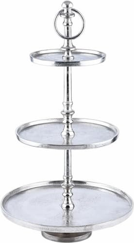Marrakesch Deko Aesthetic Etagere 3 Etagen Obstschale rund Silber 48 cm hoch | Sevierplatte 3 Tabletts als Candybar Küche oder Wohnzimmer Deko modern | Cupcake Ständer Tortenständer aus Aluminium