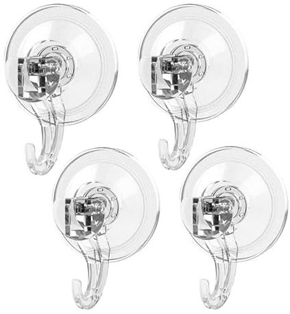 Elegear 4-Pack Saugnapf Haken Ohne Bohren, Saugnäpfe mit Haken Ohne Bohren, Wiederverwendbar Saughaken Extra Stark, 7cm Saugknöpfe für Bad Fenster Glas Küche, Transparent, Max 3KG