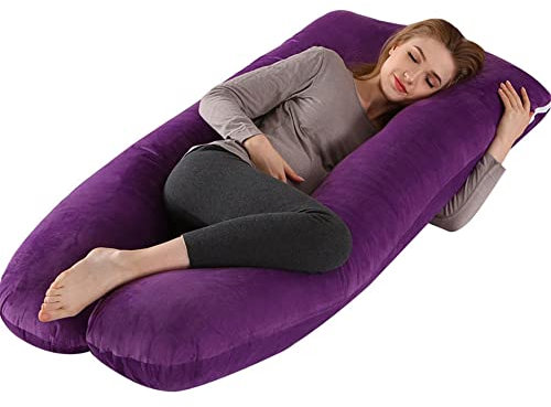 Fansu Almohada de Embarazo para Dormir, Multiusos Vellón Almohada Embarazada Almohada de Lactancia en U Desenfundable & Lavable en Lavadora para Dormir de Lado (130x70cm,Morado Oscuro)