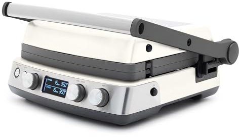 GreenPan Elite 7-in-1 Multi-Function Contact Grill & Griddle, Healthy Ceramic Nonstick Reversible Plates, Adjustable Shade & Shear, Closed Press/Open Flat Surface, PFAS-Free, Cream White