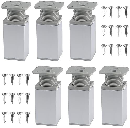 RNHDLY Möbelfüße Verstellbar 6 Stück 40 x 40 x 80 mm(+20mm) Füße für Möbel Weiß Schrankfüsse Eckig Verstellbare Möbelfüße für Individuelle DIY-Möbel