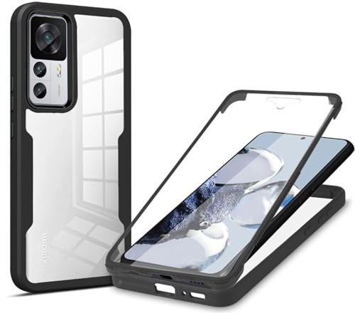betterfon 360 Grad Hülle, Handyhülle mit eingebautem Displayschutz für Xiaomi Redmi 12T / 12T Pro in Schwarz
