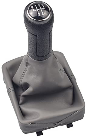 Hacreyatu 5 Gang Schaltknauf mit Schaltmanschette für VW Polo 9N 9N2 2002-2009 (Grau)