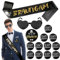 JGA Deko Männer Bräutigam Schärpe Abzeichen Button mit 11 Team Bräutigam Buttons 1 Brille Junggesellenabschied Männer Deko Bachelorette Party Accessoires Abzeichen Mitgebsel Partyzubehör Schwarz Gold