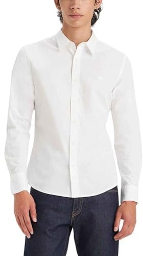 Levi's Men's Long-Sleeve Battery Housemark Slim LS HM Shirt Neutrals, Bright White, XL
