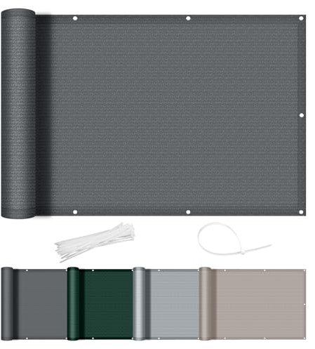 AXT SHADE Brise Vue Balcon 100x600cm HDPE Cache Vue Balcon Protection UV Opaque Résistant aux Contre Vent avec Trous et Serre Câbles pour Exterieur Terrasse-Anthracite