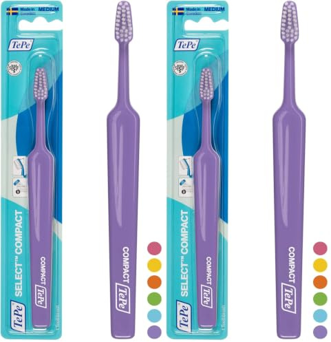 TePe Select Compact Medium Toothbrush/Small, User-Friendly Brush / 1 x Select Compact Medium Brush (Pack of 2)