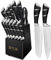 BFYLIN Messer set, 15 Teiliges Küchenmesser set mit Holzblock, Messer block set,Santokumesser Kochmesser Brotmesser Schälmesser Steakmesser Anspitzer (15 Stücke Set Schwarz)