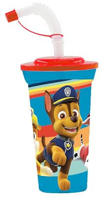 p:os 3342088 - Paw Patrol Trinkbecher für Kinder mit integriertem Strohhalm und Deckel, Trinkgefäß mit ca. 500 ml Fassungsvermögen, ideal für kalte Getränke