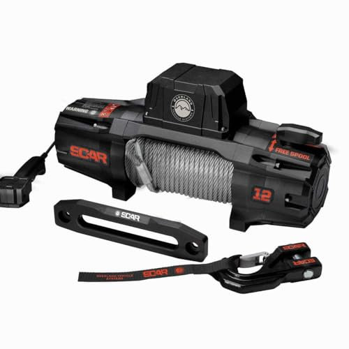 Overland Vehicle Systems Scar 12 Treuil de récupération tout-terrain 5,4 kg avec câble en acier et télécommande sans fil