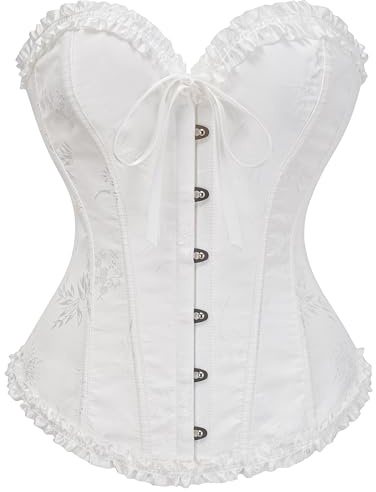 Vrapo White Corset Top for Women | Overbust Lace Up Waist Cincher Shapewear Lingerie - Size L