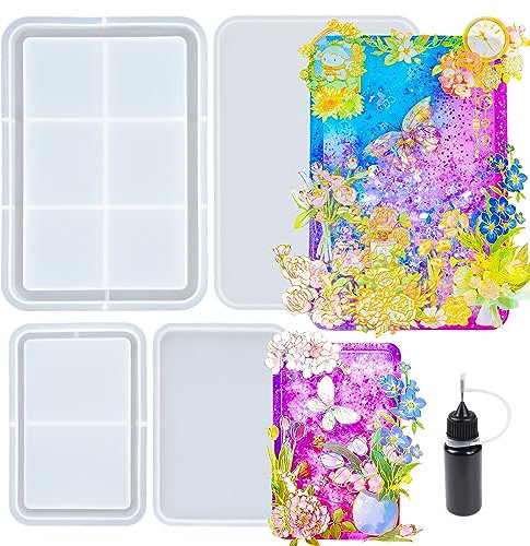 Resin Shaker Moulds Set Large Rectangular Photo Frame Pack of 3 Epoxy Silicone Trays Precision Tip Applicator Bottle Kit Bundle