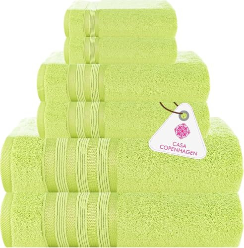 Casa Copenhagen Zero Twist, Juego de Toallas de 6 Piezas 100% algodón, Verde Lima, 600 g/m², 2 paños de baño, 2 de Mano, 2 paños de algodón Egipcio, Toallas Lujo ultrasuaves para Hotel, SPA, Cocina