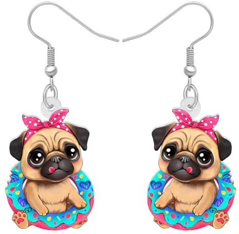 RAIDIN Acryl kreative Valentinstag baumeln Ohrringe Geschenke für Damen Mädchen Kinder süße Hund Hündchen Schmuck für Haustiere Liebhaber Geburtstag Party Dekorationen (Mops)