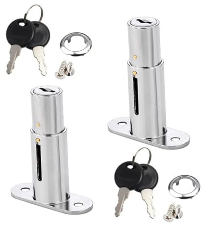 Verrou à piston poussoir de 40 mm de long, cylindre de 19 mm de diamètre en alliage de zinc avec clés pour tiroir, à pêne avec cylindre de pression pour portes coulissantes bureau, armoire, 2 pièce