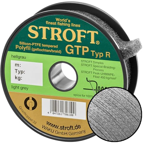 Schnur STROFT GTP Typ R geflochtene Angelschnur 200m hell grau 8-fach PE Braid, hohe Tragkraft, extrem abriebfest, rund & fest geflochten, für Spinnfischen & Raubfisch wie Barsch, Zander & Hecht