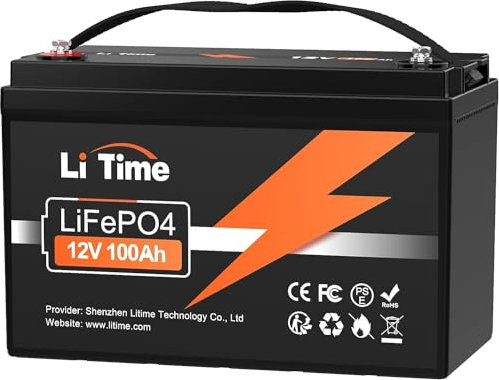 LiTime Batterie Lithium 12V 100Ah, Rechargeable Batterie LiFePO4 avec 100A Protection BMS et 4000-15000 Cycles Profonds, pour Camping-Car, Bateaux, Système Solaire, Hors-Réseau
