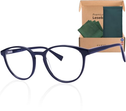 Cvantus Premium Lesebrille | Verschreibungsbrillen-Qualität - Hergestellt von Optikern | Blaulicht- und UV-Blocker, Entspiegelt | Rund Lesebrille Herren & Damen