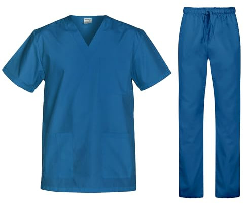 B-well Cesare Unisex-Schrubb-Set Schlupfkasack + Schlupfhose Set Medizin Arzt Uniform Schlupfjacke Oberteil mit Hose Medizinische Berufsbekleidung - Leichter Stoff (Karibikblau, M)