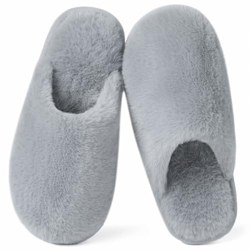 Coswind Hausschuhe Damen Herren Winter Warme Plüsch Kuschel Flauschige Pantoletten Gefütterte Weiche Rutschfeste Unisex with Memory Foam Schöne Dicke Bequeme Grau 290