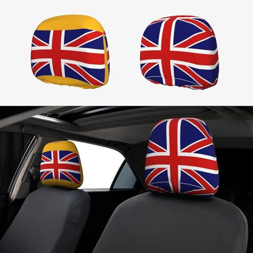 LXqlSS 2 Pcs Car Headrest Covers with Union Jack Flag - Breathable Polyester, Universal Fit for Car Seats