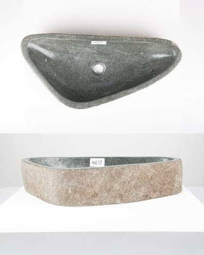 70 cm oval Naturstein Waschbecken grau von WOHNFREUDEN - Stein Aufsatzwaschbecken Naturstein Waschbecken Badezimmer Waschbecken Bad Handwaschbecken